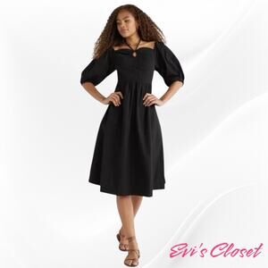 Free Assembly Women's Black Ruched Halter Dress With Puff Sleeves Sz S NWT